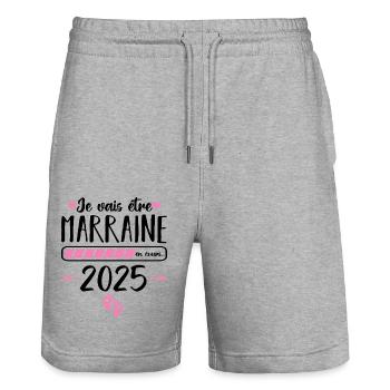 Je vais être marraine en 2025 cadeau marraine 2025 - Short de jogging bio TRAINER Stanley/Stella unisexe - gris chiné - Devant - Nik (191cm) & Marisol (170cm)
