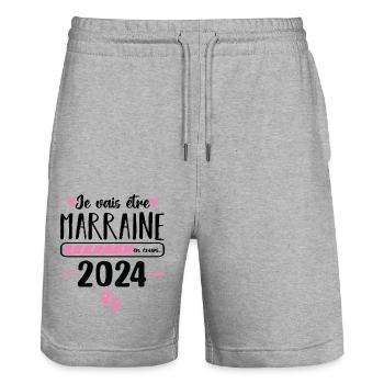 Je vais être marraine en 2024 cadeau marraine 2024 - Short de jogging bio TRAINER Stanley/Stella unisexe - gris chiné - Devant - Nik (191cm) & Marisol (170cm)