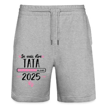 Je vais être tata en 2025 cadeau annonce naissance - Short de jogging bio TRAINER Stanley/Stella unisexe - gris chiné - Devant - Nik (191cm) & Marisol (170cm)