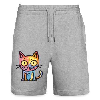 Katze Halloween Lustig - Stanley/Stella Unisex Bio Joggingshorts Trainer  - Grau meliert - Vorne - Nik (191cm) & Marisol (170cm)