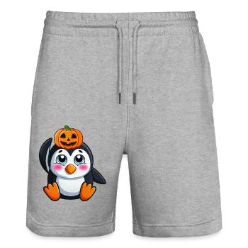 Mignon Halloween Pingouin Citrouille Dessin Animé Design - Short de jogging bio TRAINER Stanley/Stella unisexe - gris chiné - Devant - Nik (191cm) & Marisol (170cm)