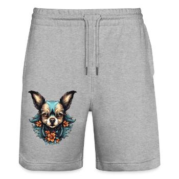 Chien Chihuahua - Short de jogging bio TRAINER Stanley/Stella unisexe - gris chiné - Devant - Nik (191cm) & Marisol (170cm)