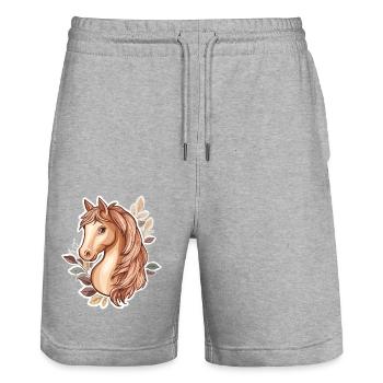 Pferd Herbstblätter - Stanley/Stella Unisex Bio Joggingshorts Trainer  - Grau meliert - Vorne - Nik (191cm) & Marisol (170cm)