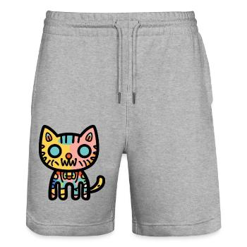 Katze Halloween Symbol Lustig - Stanley/Stella Unisex Bio Joggingshorts Trainer  - Grau meliert - Vorne - Nik (191cm) & Marisol (170cm)