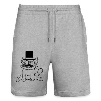 Sir Cat Gentleman Chapeau haut de forme Monocle Rich Gentleman - Short de jogging bio TRAINER Stanley/Stella unisexe - gris chiné - Devant - Nik (191cm) & Marisol (170cm)