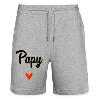 PAPY. PAPA. FÊTE DES PÈRES. BONNE FÊTE PAPA - Short de jogging bio TRAINER Stanley/Stella unisexe - gris chiné - Devant - Nik (191cm) & Marisol (170cm)
