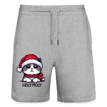 Kitten with Santa Hat Pixel Art - Stanley/Stella Trainer Unisex Organic Jogging Shorts - heather grey - Front - Nik (191cm) & Marisol (170cm)