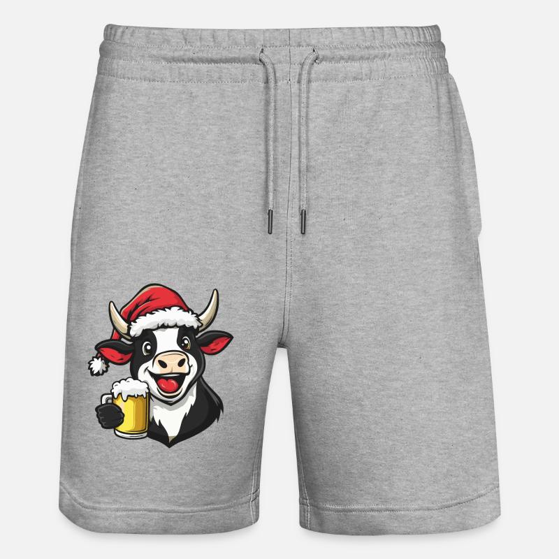 Vache Noël Bière Drôle - Short de jogging bio TRAINER Stanley/Stella unisexe - gris chiné