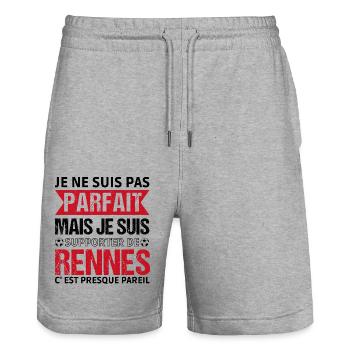Supporter Rennes Cadeau Football Fan Rouge Noir - Short de jogging bio TRAINER Stanley/Stella unisexe - gris chiné - Devant - Nik (191cm) & Marisol (170cm)