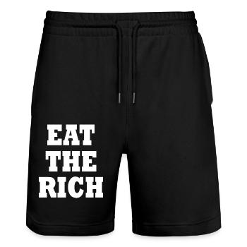 Eat the rich - Short de jogging bio TRAINER Stanley/Stella unisexe - noir - Devant - Nik (191cm) & Marisol (170cm)