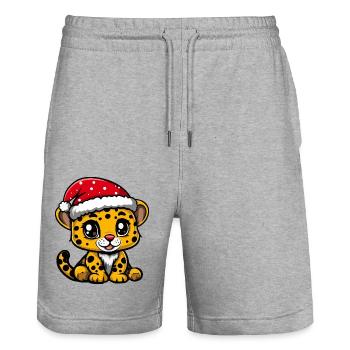 Leopard Weihnachten - Stanley/Stella Unisex Bio Joggingshorts Trainer  - Grau meliert - Vorne - Nik (191cm) & Marisol (170cm)