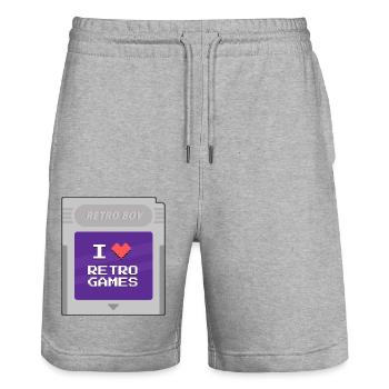 Retro Boy - I love retrogames - Short de jogging bio TRAINER Stanley/Stella unisexe - gris chiné - Devant - Nik (191cm) & Marisol (170cm)