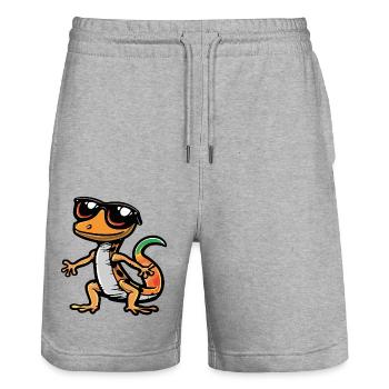 Lizard Comic Cool - Stanley/Stella Trainer Unisex Organic Jogging Shorts - heather grey - Front - Nik (191cm) & Marisol (170cm)