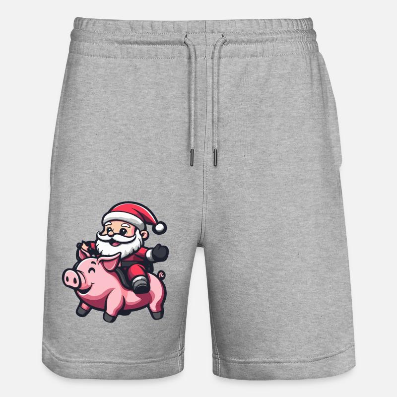 Cochon Père Noël Dessin animé - Short de jogging bio TRAINER Stanley/Stella unisexe - gris chiné