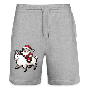 Chèvre de montagne Père Noël dessin animé - Short de jogging bio TRAINER Stanley/Stella unisexe - gris chiné - Devant - Nik (191cm) & Marisol (170cm)