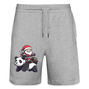 Panda Weihnachtsmann Cartoon - Stanley/Stella Unisex Bio Joggingshorts Trainer  - Grau meliert - Vorne - Nik (191cm) & Marisol (170cm)