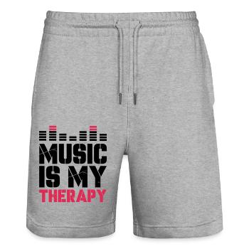 music is my therapy - Stanley/Stella Trainer Unisex Organic Jogging Shorts - heather grey - Front - Nik (191cm) & Marisol (170cm)