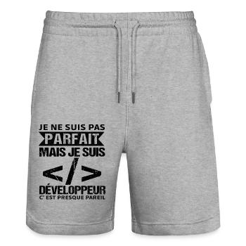 Humour Geek Cadeau Développeur Codeur Programmeur - Short de jogging bio TRAINER Stanley/Stella unisexe - gris chiné - Devant - Nik (191cm) & Marisol (170cm)