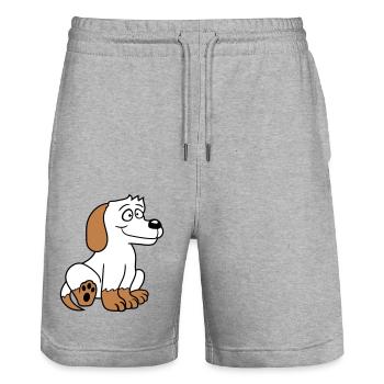 chien assis mignon petit chiot heureux animal de compagnie - Short de jogging bio TRAINER Stanley/Stella unisexe - gris chiné - Devant - Nik (191cm) & Marisol (170cm)