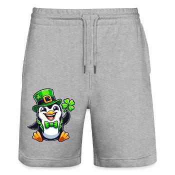 Pingouin de la Saint-Patrick avec trèfle porte-bonheur - Short de jogging bio TRAINER Stanley/Stella unisexe - gris chiné - Devant - Nik (191cm) & Marisol (170cm)