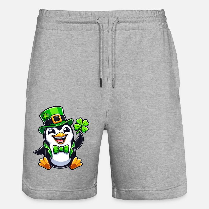 St. Patrick's Pinguin mit Glücksklee - Stanley/Stella Unisex Bio Joggingshorts Trainer  - Grau meliert
