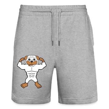 Chien Bodybuilder Muscles forts Gym Haltérophilie - Short de jogging bio TRAINER Stanley/Stella unisexe - gris chiné - Devant - Nik (191cm) & Marisol (170cm)