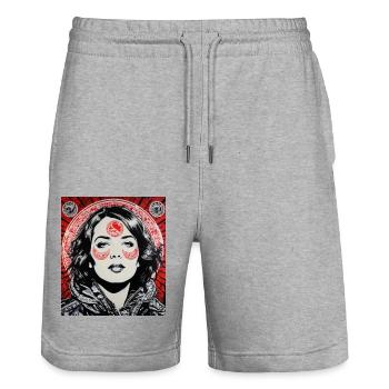 Street-Art-Porträt - Stanley/Stella Unisex Bio Joggingshorts Trainer  - Grau meliert - Vorne - Nik (191cm) & Marisol (170cm)