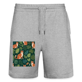 Un renard parmi les feuilles - Short de jogging bio TRAINER Stanley/Stella unisexe - gris chiné - Devant - Nik (191cm) & Marisol (170cm)