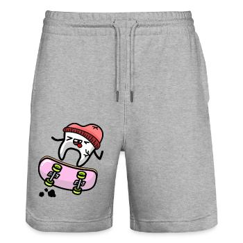 kawaii tooth on skateboard - Stanley/Stella Trainer Unisex Organic Jogging Shorts - heather grey - Front - Nik (191cm) & Marisol (170cm)