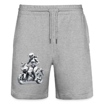 Biker Girl - Motorbike Design - Stanley/Stella Trainer Unisex Organic Jogging Shorts - heather grey - Front - Nik (191cm) & Marisol (170cm)