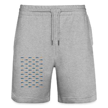 Minimalist Sardines and Waves Pattern for Summer - Stanley/Stella Trainer Unisex Organic Jogging Shorts - heather grey - Front - Nik (191cm) & Marisol (170cm)
