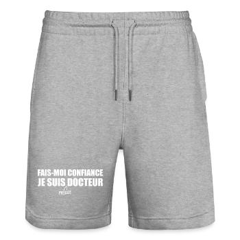Je suis Presque Docteur - Short de jogging bio TRAINER Stanley/Stella unisexe - gris chiné - Devant - Nik (191cm) & Marisol (170cm)