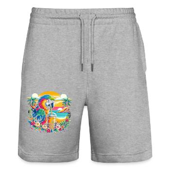 Funny Boba Tea Lover Bubble Tea Parrot - Stanley/Stella Trainer Unisex Organic Jogging Shorts - heather grey - Front - Nik (191cm) & Marisol (170cm)