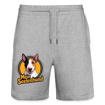 Minibullterrier - mein Seelenhund - Stanley/Stella Unisex Bio Joggingshorts Trainer  - Grau meliert - Vorne - Nik (191cm) & Marisol (170cm)