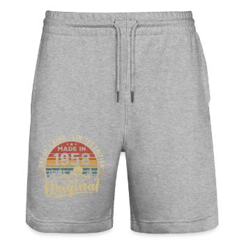 Geboren 1958 Original Retro Vintage Geburtstag 1958 - Stanley/Stella Unisex Bio Joggingshorts Trainer  - Grau meliert - Vorne - Nik (191cm) & Marisol (170cm)