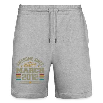 Mars 2012 Anniversaire Idée Cadeau Vintage 2012 - Short de jogging bio TRAINER Stanley/Stella unisexe - gris chiné - Devant - Nik (191cm) & Marisol (170cm)