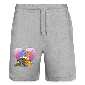 Zwergen Pärchen für Valentinstag und Liebende - Stanley/Stella Unisex Bio Joggingshorts Trainer  - Grau meliert - Vorne - Nik (191cm) & Marisol (170cm)
