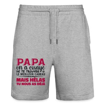 Papa On A Essayé De Te Trouver Le Meilleur - Short de jogging bio TRAINER Stanley/Stella unisexe - gris chiné - Devant - Nik (191cm) & Marisol (170cm)