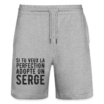 Serge Si tu veux la perfection adopte un serge - Short de jogging bio TRAINER Stanley/Stella unisexe - gris chiné - Devant - Nik (191cm) & Marisol (170cm)