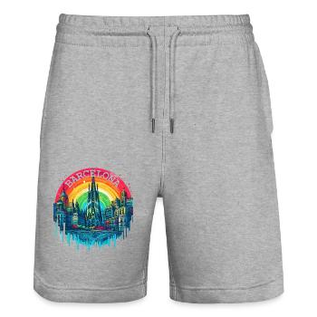 BARCELONA SPAIN LA SAGRADA FAMILIA CHURH RAINBOW - Stanley/Stella Trainer Unisex Organic Jogging Shorts - heather grey - Front - Nik (191cm) & Marisol (170cm)