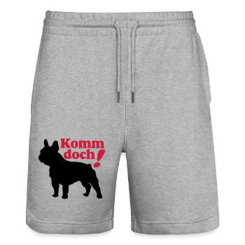 Französische Bulldogge , French Bulldog ,Komm.(25) - Stanley/Stella Unisex Bio Joggingshorts Trainer  - Grau meliert - Vorne - Nik (191cm) & Marisol (170cm)