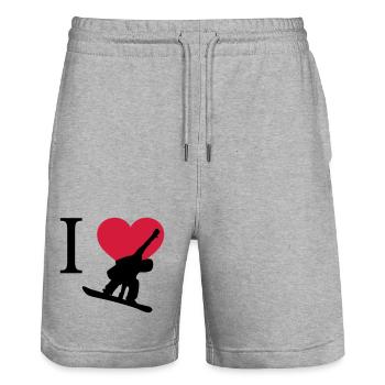 J'aime Snowboarding - Short de jogging bio TRAINER Stanley/Stella unisexe - gris chiné - Devant - Nik (191cm) & Marisol (170cm)