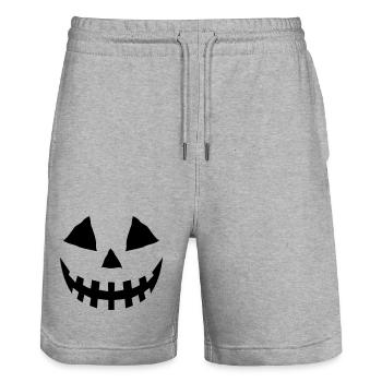 Kürbis schwarz flex - Stanley/Stella Unisex Bio Joggingshorts Trainer  - Grau meliert - Vorne - Nik (191cm) & Marisol (170cm)