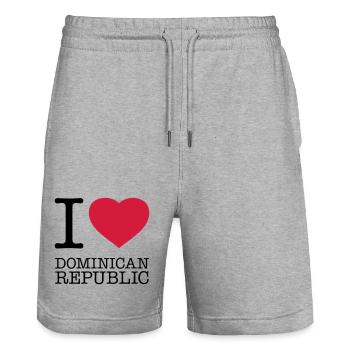 I LOVE DOMINICAN REPUBLIC Dominikanische Republik - Stanley/Stella Unisex Bio Joggingshorts Trainer  - Grau meliert - Vorne - Nik (191cm) & Marisol (170cm)