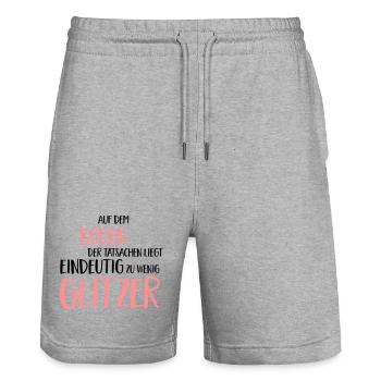 Lustiger Spruch - Stanley/Stella Unisex Bio Joggingshorts Trainer  - Grau meliert - Vorne - Nik (191cm) & Marisol (170cm)