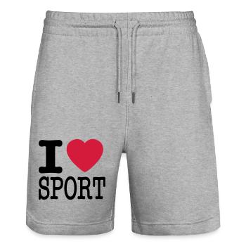 Ich liebe Sport - Stanley/Stella Unisex Bio Joggingshorts Trainer  - Grau meliert - Vorne - Nik (191cm) & Marisol (170cm)