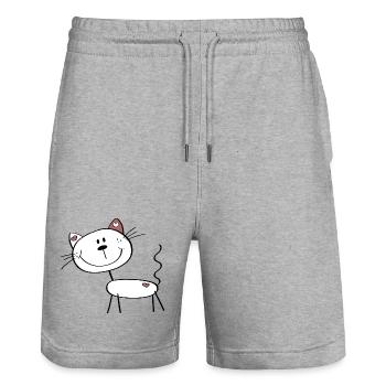 Petit chat avec coeur - bâton comique figure - Short de jogging bio TRAINER Stanley/Stella unisexe - gris chiné - Devant - Nik (191cm) & Marisol (170cm)