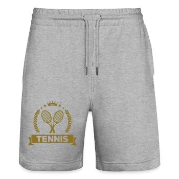 Tennis - Sport - Ball - Player - Game - Sportsman - Stanley/Stella Unisex Bio Joggingshorts Trainer  - Grau meliert - Vorne - Nik (191cm) & Marisol (170cm)