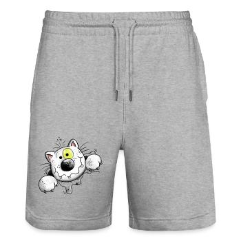 Crazy Cat - Stanley/Stella Trainer Unisex Organic Jogging Shorts - heather grey - Front - Nik (191cm) & Marisol (170cm)