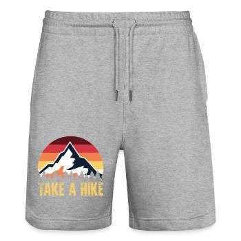 Wandern Sie: Retro Mountain Sunset - Stanley/Stella Unisex Bio Joggingshorts Trainer  - Grau meliert - Vorne - Nik (191cm) & Marisol (170cm)